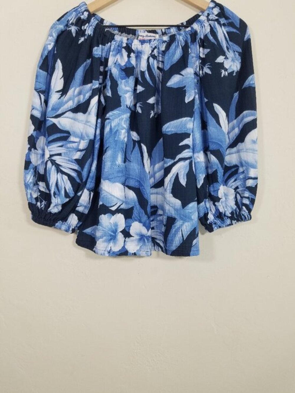 Tommy Bahama Gauze Cotton Floral Top Blouse Blue Size XS